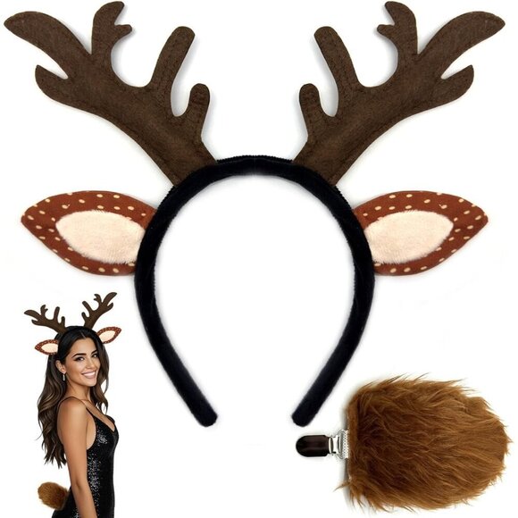 Deer Antlers Headband and Tail Costume Accessories for Adults Women main image 4